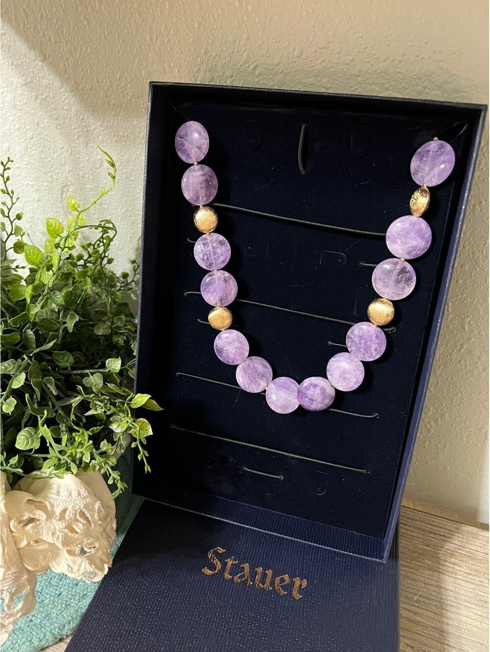 Stauer Amethyst Necklace Wilde crystal stones harmony peace purple gold VTG